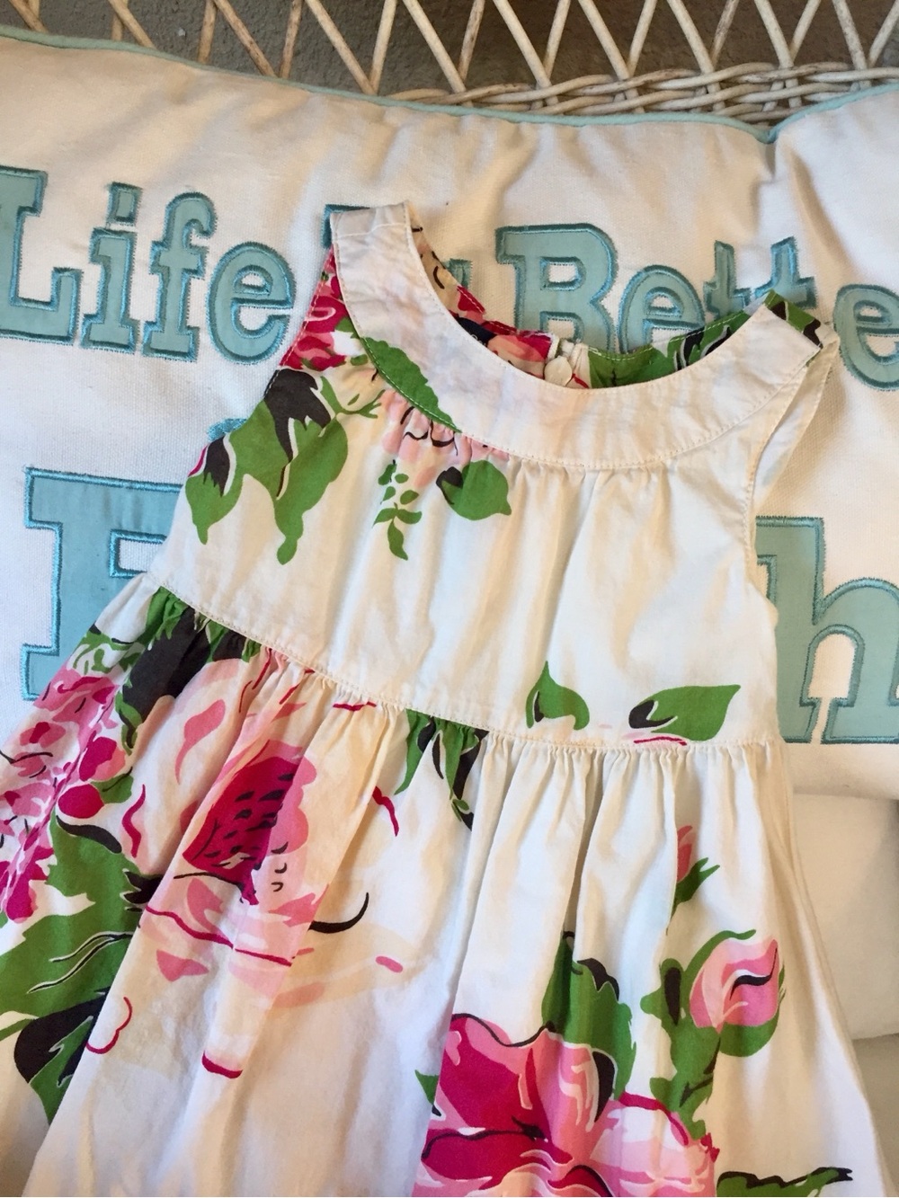 GAP White Floral Dress with Pink and Green Print